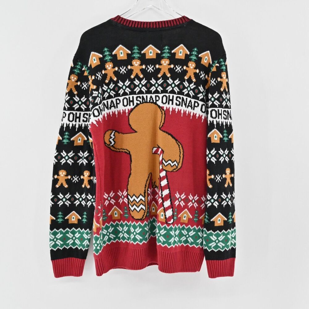UGLY CHRIATMAS‎ SWEATER Mens Size XL Gingerbread Man Oh Snap Candy Cane Crutch - Picture 4 of 12